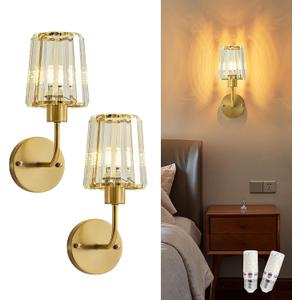 KARTOOSH Hardwired Crystal Wall Sconces Set of Two - Dimmable Wall Light Fixtures 3000K, Warm White, for Hallway, Bathroom, Living Room, Bedroom, Brass, 13 Inch