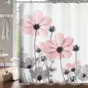 MERCHR Unique Floral Pink Shower Curtain for Bathroom Decor, Pink and Grey Daisy Flower Elegant Wildflower Design Farmhouse Shower Curtains with Hooks Set, 71 X 71 Inches