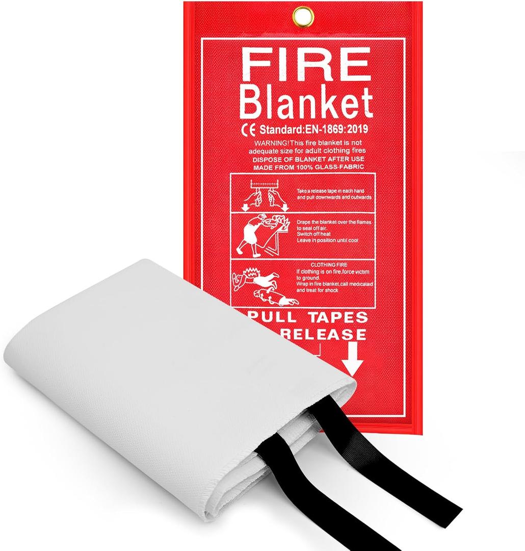 3 x Emergency Fire Blanket, 1 Pack 40 x 40 Fiberglass Fire Suppression Fireproof Blanket with Double-Sided Silicone Coating for Home, Kitchen, Fireplace, Grill, Car, Office, Warehouse