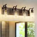 4 Light Bathroom Vanity Light, Morden Bathroom Vanity Lights Over Mirror Oil Rubbed Bronze Wall Sconce Light with Clear Glass Shade ZCVL01ORB-4