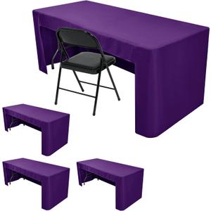 HolidayIdeas Open Back Fitted Tableclothss for 6 Foot Rectangle Table, Wrinkle Resistant Washable Table Covers 72x30 Inch for Craft Fairs, Banquets, Trade Show Display, Purple, 4 Pcs