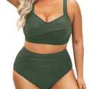Daci Women's Plus Size Bikini Sets - High Waisted Two-Piece Swimsuits with Tummy Control, X-Large, Army Green 