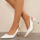 Rilista Women's Slingback Kitten Heels Closed Pointed Toe Backless Wedding Party Dress Pumps Shoes (White)8.5