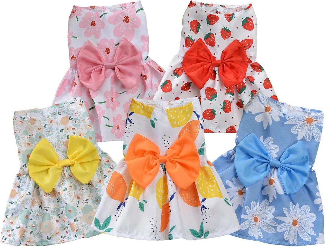 TAPBULL Dog Dresses, Fashionable Pet Dog Clothes, Cute Cat Birthday Dress Outfit (Orange/Red/Yellow/Blue/Pink 5-Pack), XX-Large