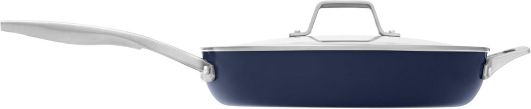 Calphalon Premier Ceramic Nonstick 12" Frying Pan with Lid, Midnight Blue