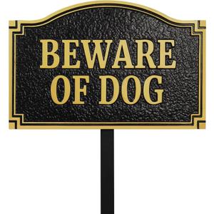 Morgtta "Beware of Dog" with Stakes Statement Plaque, Solid Metal Cast Yard Sign, Thick and Sturdy Material, Embossed Letters, 11.5” x 7.5" Cast Aluminum Sign with 31.5" Post and Stainless Screws