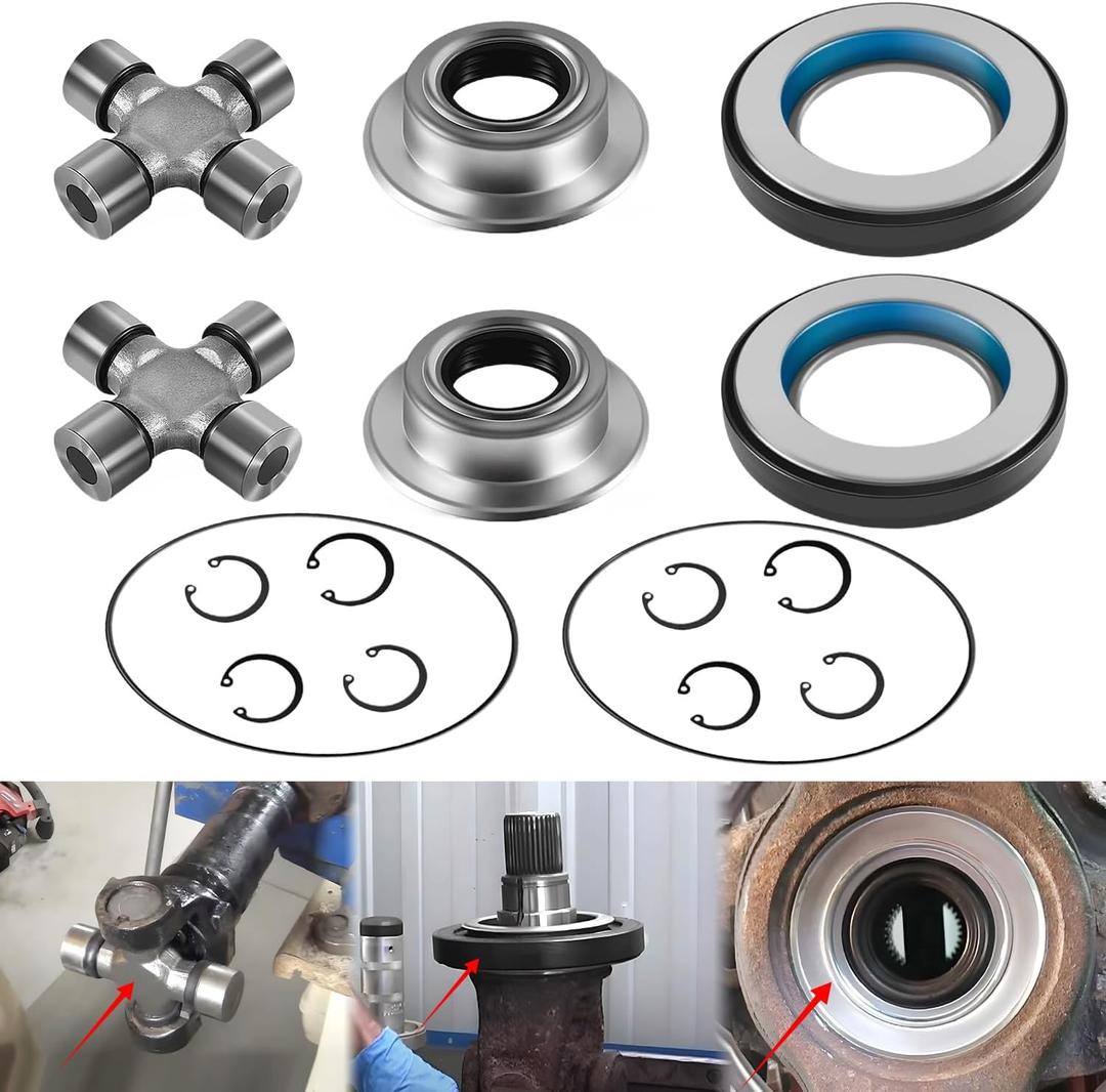 Front Axle Seal U Joint Kit & Inner Knuckle Oil Seals & Outer Tube Seals & Hub O-Rings for 2005-2019 FordF250 F350 F450 F550 Super Duty Dual Rear Wheel 4x4 Trucks with Dana Super 50 60 Front Axles (16 pcs)