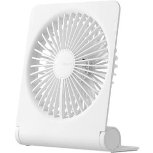 JISULIFE Small Desk Fan, Portable Travel with 4500mAh Battery, USB Rechargeable Folding Design for Flexibility, Strong Quiet Wind with 4 Speed Modes, Ideal Gifts for Office/Home/Camping - White