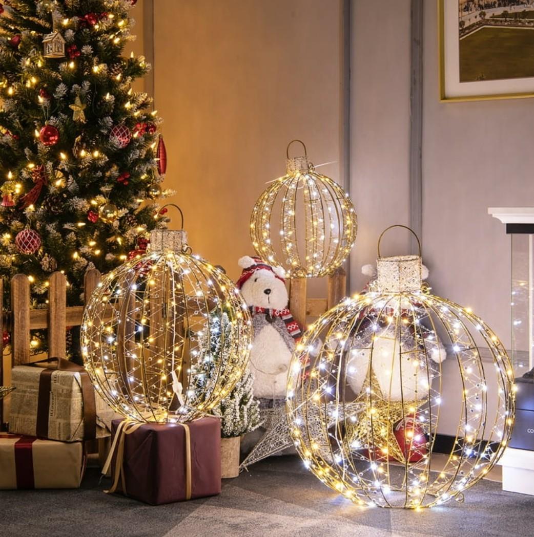  3 Pack Christmas LED Light Balls Outdoor Hanging Light Spheres w/360 Lights