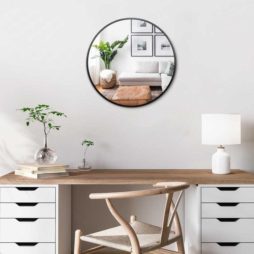 Itrue 12 Inch Small Round Decorative Wall Mirror, HD Silver-Coated Glass with Brushed Black Metal Frame, Minimalist Modern Accent Mirror for Vanity, Narrow Walls, Bathroom, Bedroom & Entryway