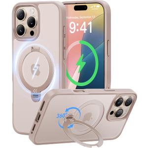 CASEKOO Patented 360 Spin Magnetic Stand for iPhone 16 Pro Max Case [Military Drop Protection] [Non-Slip Edge] [Compatible with MagSafe] Matte Shockproof Slim Promax Case 6.9'', Rose Gold