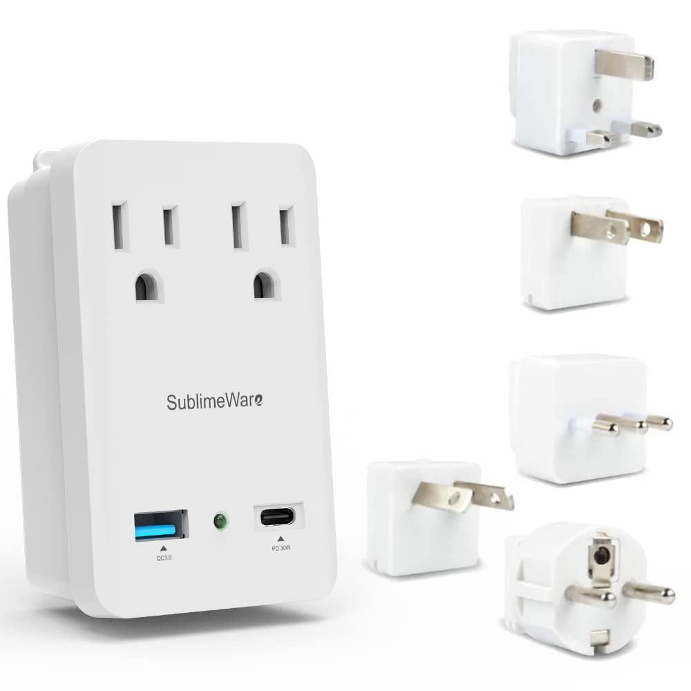 2000 W Travel Adapter Kit w/ 2 USB Ports & Outlets - International Power Adapter Plug Europe US UK Adaptor - 220-110V Adapter - Smart 2.4 A USB Electrical Charger Dual Voltage Device Sublimeware