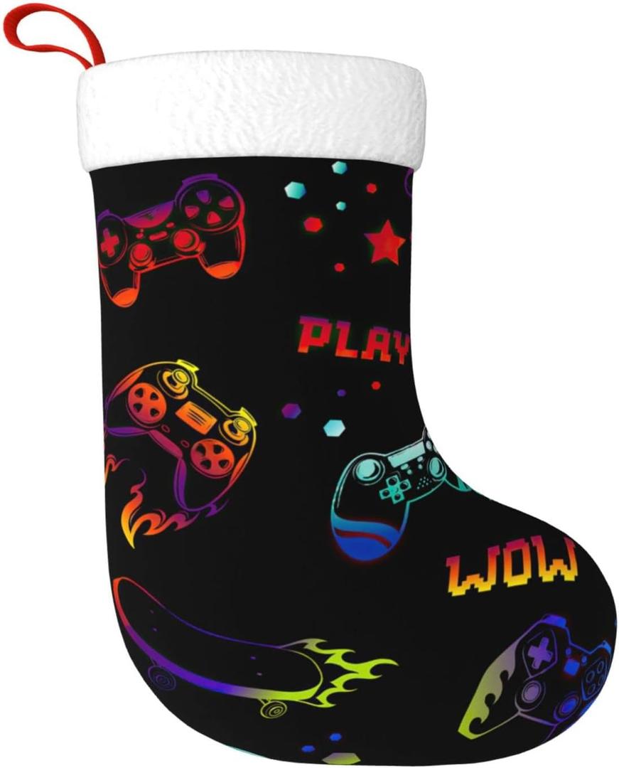 Personalized Video Games Christmas Stockings Large 18" Xmas Stockings Fireplace Hanging Stockings for Family Christmas Decorations