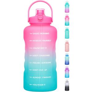 HydroPal 1 Gallon Water Bottles with Straw, 128 oz / 3.8L Water Bottle BPA Free Innovative 2-IN-1 Lid Gym Bottle with Times to Drink Motivational, Large for Sports Fitness Camping Water Jug One Gallon (Sweet Peach)