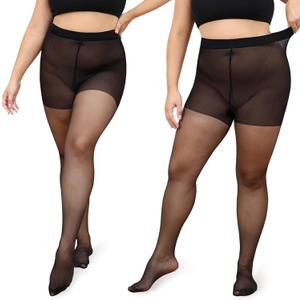beister Plus Size Women Tights, 2 Pairs 20D Opaque High Waist Pantyhose (XX-Large, Black)