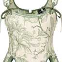 Scarlet Darkness Bustier Tops for Women Renaissance Floral Lace Up Bodyshaper Corset with Zipper (8, Green Floral)