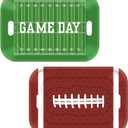 FYSUIMU 2Pcs Football Serving Tray Melamine Board with Handles Green Brown Football Themed Serving Platter for Sport Game Day Party Food Supplies, 16.4 x 11 x 1.2 inch