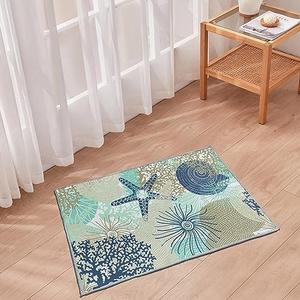 Tritard Coastal Area Rug 2x3 - Small Machine Washable Foldable Throw Rugs Non-Slip Beach Ocean Entryway Doormat Indoor Entrance Carpet for Kitchen Bathroom Laundry Bedroom Living Room, Navy