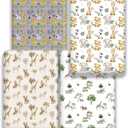 4 Pack Safari Jungle Animals Neutral Unisex Fitted Nursery Baby Sheets Set Toddler Mattress Sheets for Baby Boys or Girls (Crib Sheets)