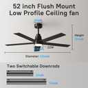onehour 52" Black Ceiling Fan with Light and Remote, Modern LED 3-Color, 3CCT, Quiet Motor for Bedroom, Living Room, Dining Room, Ceiling Fans with Lights (Black)