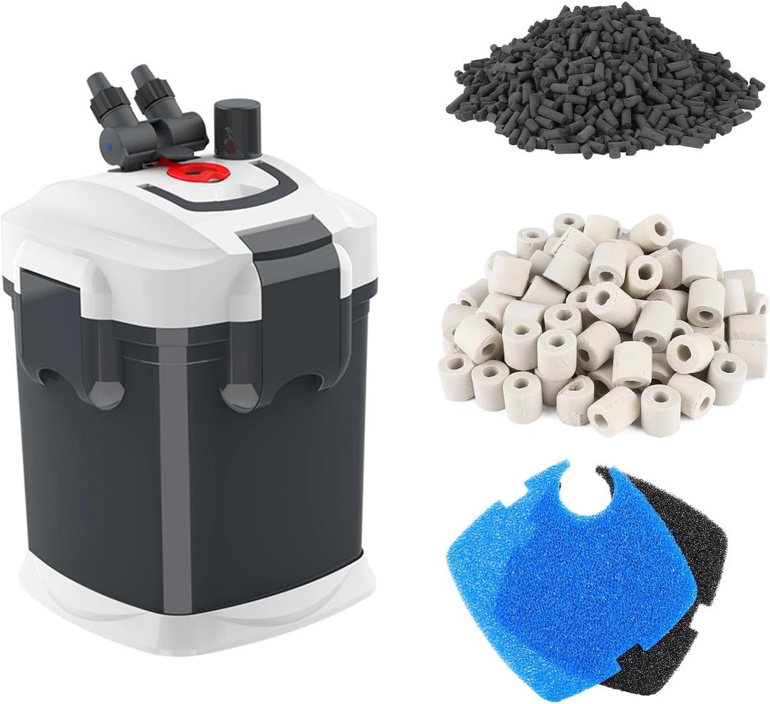 fishkeeper 528GPH Canister Filter, 3-Stage Filtration Aquarium Filter with Quartz Balls and Filter Cotton, Ultra-Quiet External Aquarium Canister Filter for Freshwater and Saltwater up to 150Gal (35W)
