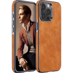 LOHASIC for iPhone 15 Pro Case, Classic Elegant Leather Luxury Slim PU Flexible Bumper Non-Slip Grip Shockproof Full Body Protective Cover Men Women Phone Cases for iPhone 15 Pro 6.1" (2023) - Brown (Khaki)
