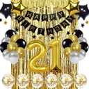 Black and Gold 21th Birthday Decorations Banner Balloon, Happy Birthday Banner,21th Balloons, Number 21 Balloons, 21 Years Old Birthday Decoration Supplies