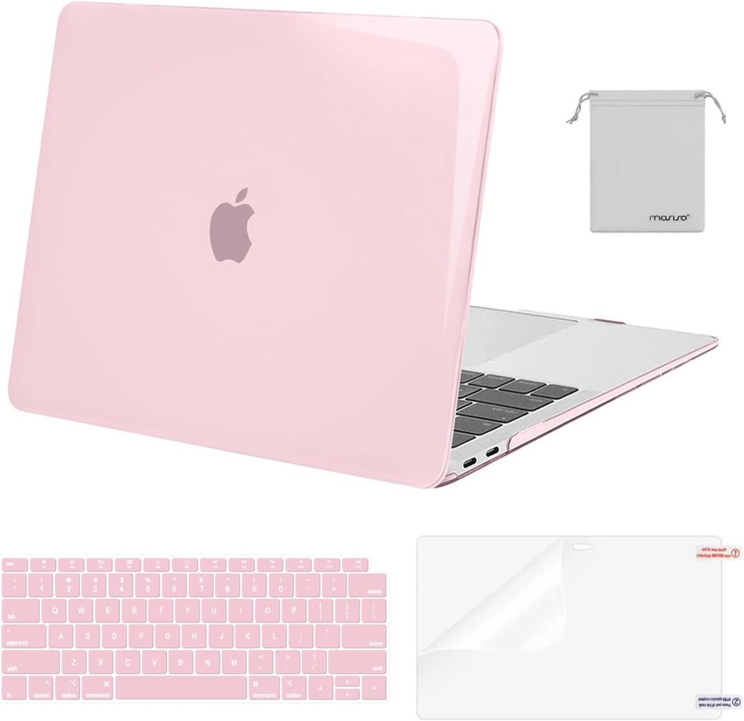 MOSISO Compatible with MacBook Air 13 inch Case M1 Chip 2021-2018 Release A2337 A2179 A1932, Plastic Hard Shell&Keyboard Cover&Screen Film&Storage Bag for MacBook Air 13.3 inch Case, Rose Pink