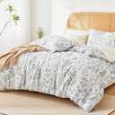 Love's cabin White Queen Size Comforter Set - Queen Comforter Set, 3 Pieces Cute Floral Bedding Sets for All Seasons,1 Soft Reversible Botanical Flowers Comforter and 2 Pillow Shams