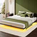 Floating Bed Frame King Size, Smart LED Lights & Charging Station, 9.45" High Clearance, Mattress Slide Stopper, Noise-Free, No Box Spring Needed, Easy Assembly