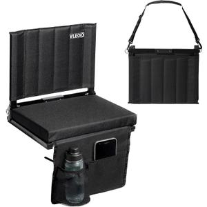 Stadium Seats for Bleachers with Back Support, Portable Bleacher Seats with Backs and Cushion Wide, Comfy Padded Cushion Stadium Seat Chair with Hooks, Shoulder Strap, Carry Handle, Cup Holder (Black)