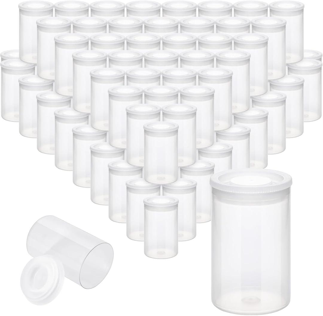 120 Pieces Film Canisters with Caps 35 mm Plastic Empty Camera Reel Storage Containers Case with Lids for Small Accessories Rockets Experiment Fish Hook Film Keys Coins Art Beads (Clear)
