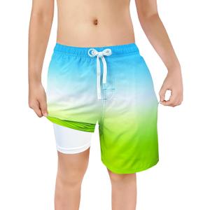 Boys Swim Trunks Zipper Pockets Compression Liner Anti Chafe Swimsuit Bathing Beach Shorts Surf Quick Dry UPF 50+ (Size 18-20)
