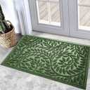 Bulijojo Front Door Mat Entrance,Durable Heavy Duty Welcome Mat,Thick Absorbent Natural Rubber Non Slip Mat,Sturdy Entryway Green, 17"x30" (1'5" x 2'6" (Leaf))