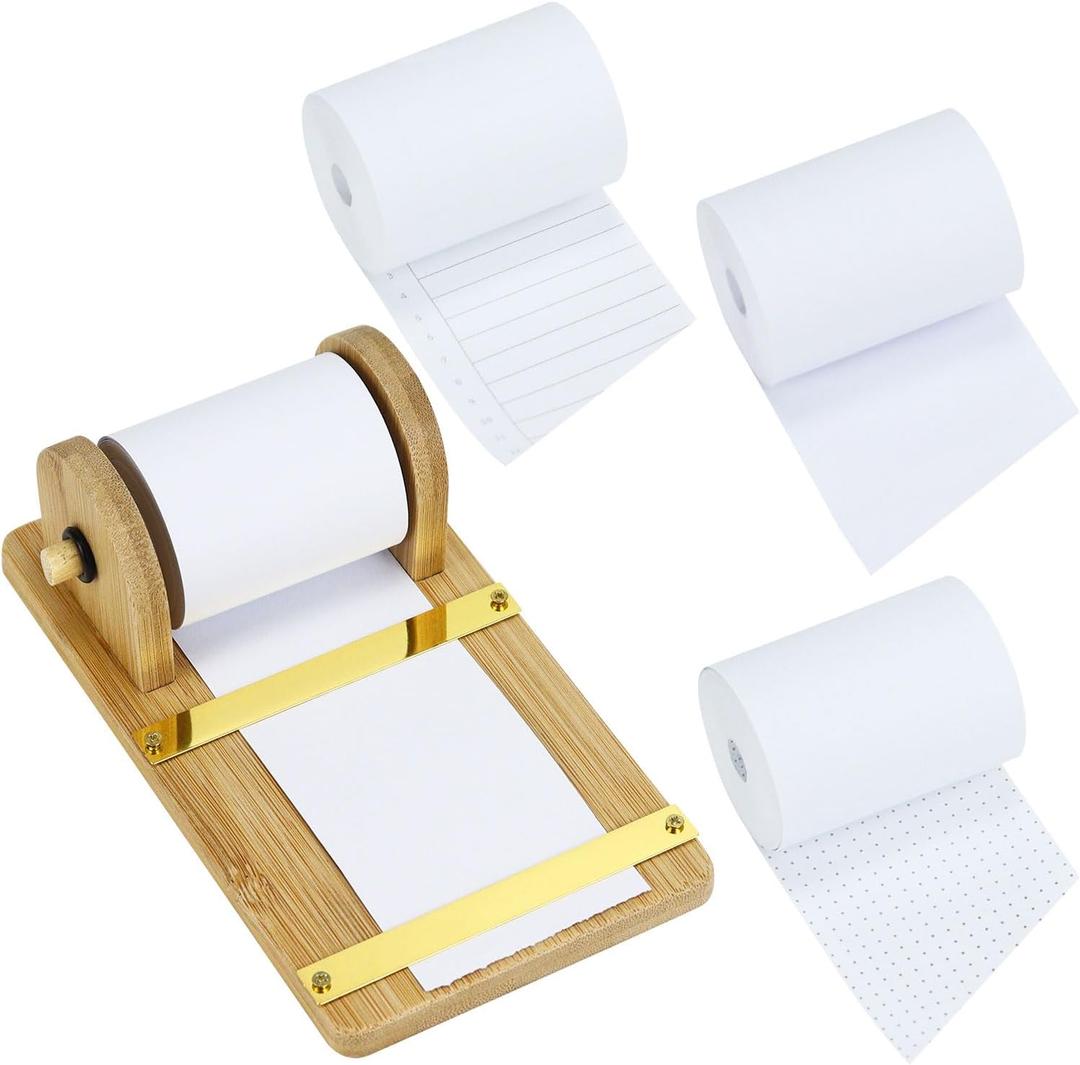 Bamboo Wooden Paper Roll Dispenser with 36ft Note Paper, Desktop Grocery List Sticky Notes Holder for Desk Artwork to-Do Lists
