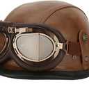German Style Motorcycle Helmet, Retro Leather Motorcycle Half Helmet Skull Cap for Adult Men Women, Vintage Open Face Half Shell Helmet for Cruiser Scooter Chopper, DOT Approved (Large, Brown)