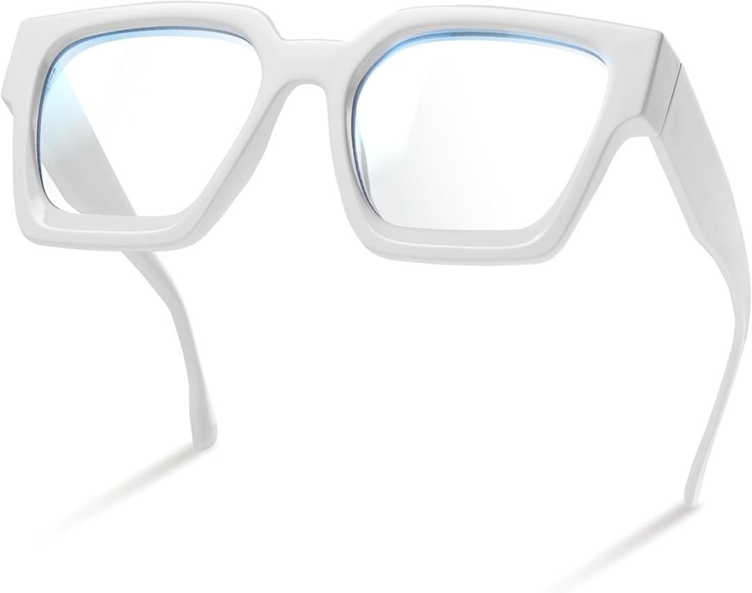 livho Oversized Blue Light Blocking Glasses for Woman and Men - Rectangle Fashion Glasses for Computer, Chic Preppy Frame (White)