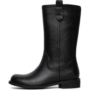 Mid Calf Boots for Women Pull On Chunky Block Low Heel Round Toe Campus Boot Comfortable Casual Boots, 10