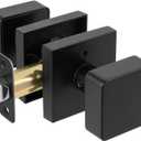 Matte Black Door Knobs Interior, Bedroom Privacy Interior Door Knob with Lock, Square Modern Bathroom Privacy Door Handle, Heavy Duty Design (1 Pack Privacy)