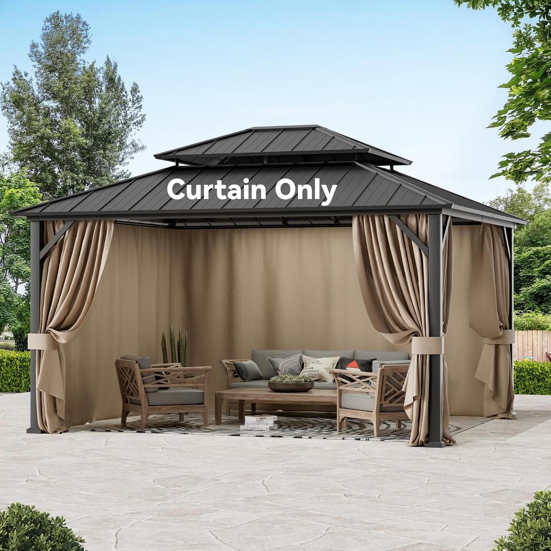 Covered Outdoor Gazebo Curtain Replacement Universal 4-Panel Sidewalls 12' x 14', Outdoor Gazebo Privacy Curtains with Zipper, Replacement for Outdoor, Patio Canopy, Garden and Backyard (Curtain Only)