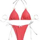 BEAUDRM Women's 2 Piece Y2K Gingham Print Bow Front Bikini Halter Tie Bikini Set Triangle Set Beachwear Swimsuit Bathing Suit Red and White Small