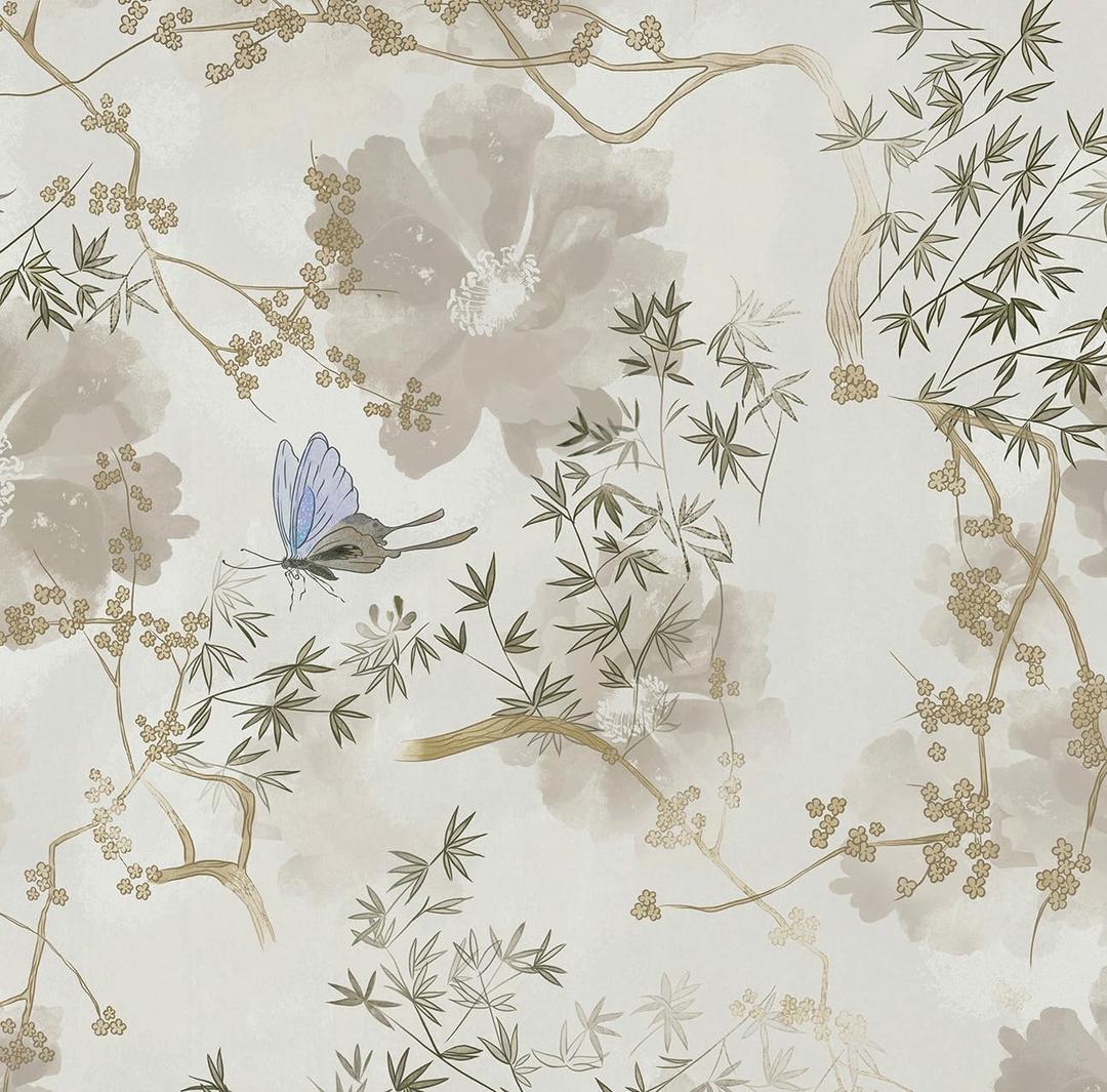 Safiyya 196"x17.3" Peel and Stick Wallpaper Floral and Leaf Wall Paper Vintage Floral Contact Paper Self Adhesive Removable Wallpaper for Bathroom (Beige)