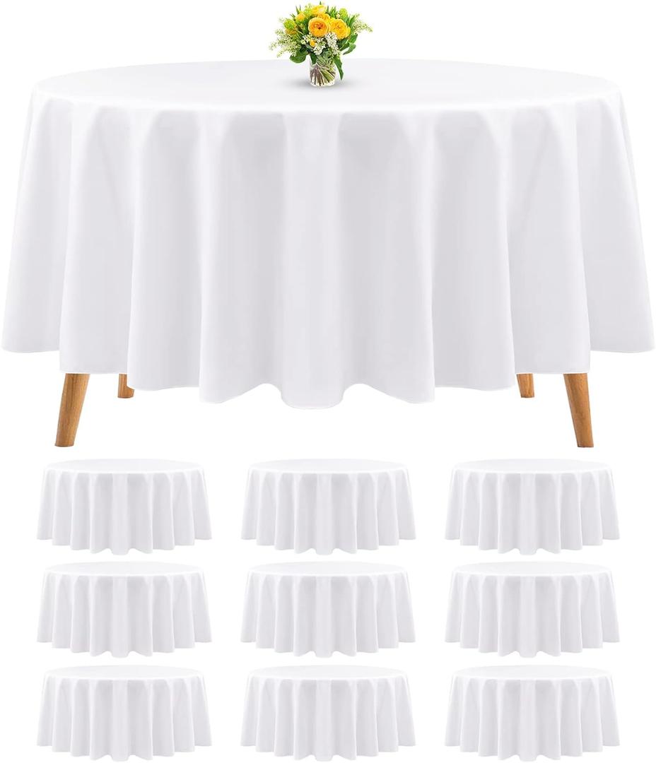 10 Packs Premium Round Tablecloth 90 Inch White Polyester Table Cloth Bulk Washable Polyester Fabric Tablecloths Table Cover for Wedding Party Banquet Buffet Holiday Dinner (White, 90 Inch)