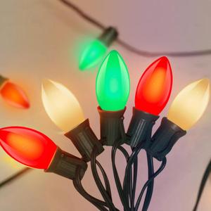 C9 LED Christmas Lights Outdoor 25Ft Outdoor Christmas Decorations String Lights Waterproof with 26 C9 LED Red White and Green Bulbs, Hanging Vintage Christmas Light for Garden Party Pathway Roofline