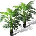KOL 4ft 2-Pack Artificial Palm Tree Plant, 47in Fake Cane Areca Palm Silk Tree Indoor Outdoor,Dypsis Lutescens, Realistic Faux Silk Plants for Office Home Garden Decoration, Lifelike Modern Decor