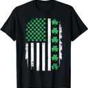 US American Flag With Shamrocks For St Patricks Day T-Shirt, L