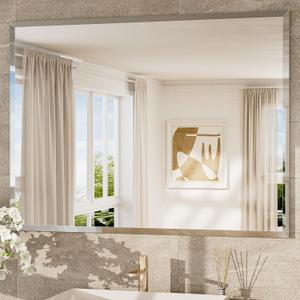TokeShimi 48x36 Frameless Bathroom Mirror for Over Sink with 1" Beveled Edge, Tempered Bathroom Vanity Mirror Beveled, Shatterproof Rectangle Mirrored Wall Mounted for Living Room, Entryway