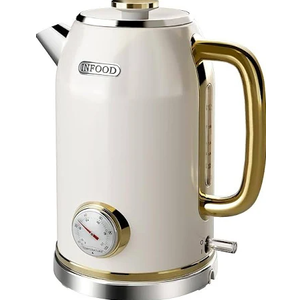 Retro Electric Kettle, 1.8L/60.8oz Hot Water Kettle Electric with Thermometer, 1200W Fast Heating Stainless Steel Tea Kettle for Boiling Water, Cordless, LED Indicator, Auto Shut-Off, White