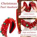 Christmas Headband for Women,Pearl Rhinestone Crystal Jeweled Hairband, Christmas,New Year's Day,Valentine Day,Mother's Day Knot Hair Hoops,Festive Pearl Hair Accessory(Red+Green)