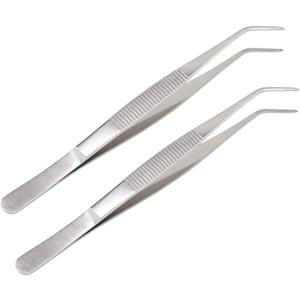 7 Inch Stainless Steel Tweezers with Curved Serrated Tip Multipurpose Forceps for Craft Repairing 2 Pack